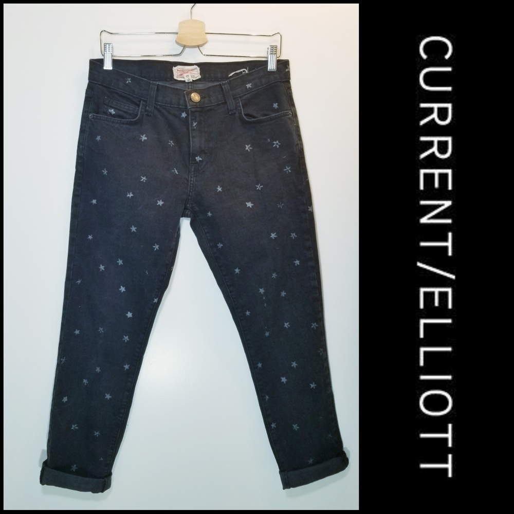 Current/Elliott The Fling Jeans in black wash mini stars